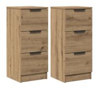 GHVBNMF Set di 2 credenze in rovere Artisan, 30 x 30 x 70 cm | Cassettiera compatta con 3 cassetti per soggiorno e camera da letto, versatile come comodino.