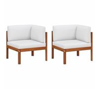 GHVBNMF Set di 2 divani angolari da giardino in legno di acacia e corda con | Salotto angolare modulare in legno per terrazza e balcone con cuscini bianco crema ed elegante rivestimento in corda nera.