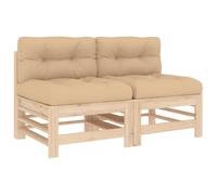 GHVBNMF Set di 2 divani centrali con cuscino, in legno massello di pino | Espansione modulare per giardino, terrazza e balcone con comodi cuscini beige e struttura robusta.