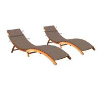 GHVBNMF Set di 2 lettini prendisole con cuscini color tortora in legno | La funzione pieghevole salvaspazio e le morbide imbottiture garantiscono relax su balcone, giardino e terrazza.