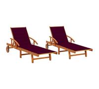 GHVBNMF Set di 2 lettini prendisole con cuscini, pieghevoli, in legno di | Schienale regolabile per un comfort ottimale in terrazza o sul ponte della piscina con pratiche ruote.
