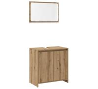 GHVBNMF Set di 2 mobili da bagno con mobiletto sottolavabo e specchio | Combinazione compatta per bagno e bagno degli ospiti con pratico foro per sifone ed elegante effetto legno.