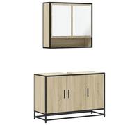 GHVBNMF Set di 2 mobili da bagno in rovere Sonoma con specchio, mobiletto | Mobile da bagno salvaspazio realizzato in legno e metallo per piccoli spazi con apertura per sifone e supporto a parete fisso