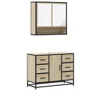 GHVBNMF Set di 2 mobili da bagno in rovere Sonoma, mobiletto sottolavabo | Pratica combinazione di armadietto pensile e lavabo con apertura per il sifone, ideale per il bagno degli ospiti.
