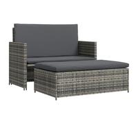 GHVBNMF Set di 2 mobili da giardino in polyrattan con sgabello, grigio | Set lounge in rattan flessibile che si trasforma in lettino. Lo sgabello può essere riposto sotto il divano sulla terrazza