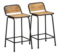 GHVBNMF Set di 2 sgabelli da bar in legno massiccio di mango e metallo | Sgabello da bancone rustico con comodo schienale e poggiapiedi, per isola della cucina, bar e sala da pranzo.