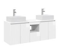 GHVBNMF Set di 3 armadietti da bagno sospesi a parete, bianco lucido, 129 | Set di mobili da bagno da 3 pezzi con pensili e armadietto intermedio per il WC degli ospiti o il bagno principale.