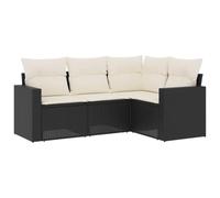 GHVBNMF Set di 4 divani da giardino con cuscino, in rattan sintetico | Mobili da giardino modulari con vano portaoggetti integrato sotto le sedute e imbottiture per terrazza, balcone e cortile.