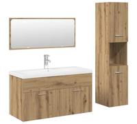 GHVBNMF Set di 4 mobili da bagno in rovere Artisan con lavabo e specchio | Il montaggio a parete salvaspazio crea ordine nel bagno, inclusi lavandini in ceramica, rubinetti e armadi spaziosi.