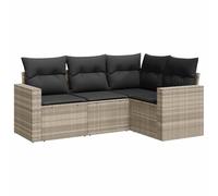 GHVBNMF Set di 4 mobili da giardino in polyrattan con cuscini, grigio | Divano angolare modulare per terrazza e cortile con vano portaoggetti integrato sotto la seduta e regolazione dei piedi.