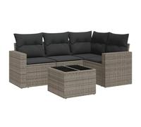 GHVBNMF Set di 5 divani da giardino con tavolo e cuscini, in polyrattan | Lo spazio sotto le sedute e un robusto tavolo in vetro creano ordine sulla terrazza, sul balcone o nel cortile.