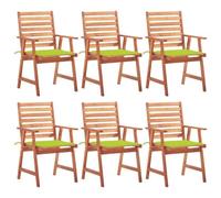 GHVBNMF Set di 6 sedie da giardino con cuscino, in legno di acacia con | Comode sedie in legno per veranda, balcone e terrazza con imbottiture morbide, pratiche cinghie di fissaggio e design a doghe