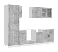 GHVBNMF Set di 8 mobili da cucina Lucca grigio cemento in legno | Versatile cucina da incasso in 8 pezzi per la tua cucina, include lavello e pensile con frontale in vetro effetto cemento.