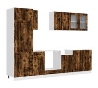 GHVBNMF Set di 8 mobili da cucina Lucca in legno di quercia affumicata | Set di mobili modulari da 8 pezzi, effetto rovere affumicato, con piedini regolabili per una cucina flessibile nella sala da