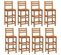 GHVBNMF Set di 8 sgabelli da bar in legno massiccio di acacia, 75 cm | Sedie rustiche in legno con doppio poggiapiedi per ore accoglienti al bancone della cucina o al bistrot.
