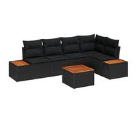 GHVBNMF Set di divani da giardino, 6 pezzi, in polyrattan, colore nero, con | Set modulare per terrazza e giardino con vano portaoggetti integrato, tasche resistenti alle intemperie e cuscini rimovibili.