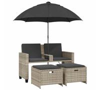 GHVBNMF Set di divani da giardino a 2 posti, con ombrellone e sgabelli | Salotto compatto per esterni con tettuccio parasole regolabile e poggiapiedi per terrazza, balcone o cortile.
