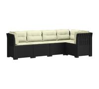 GHVBNMF Set di divani da giardino a 5 posti, con cuscino, effetto rattan | Set modulare da esterno in plastica robusta per terrazza, balcone e giardino, con comodi cuscini color crema.