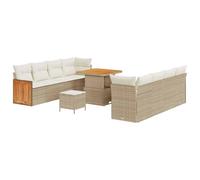 GHVBNMF Set di divani da giardino con cuscini, 12 pezzi, in polyrattan | Set modulare in rattan resistente con legno di acacia, per terrazza e balcone, con morbido cuscino.