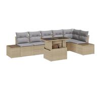GHVBNMF Set di divani da giardino con cuscini, 7 pezzi, in polyrattan | Il tavolo regolabile in altezza trasforma il lounge dal tavolo da salotto al tavolo da pranzo per serate accoglienti sulla