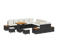 GHVBNMF Set di divani da giardino con cuscini, in polyrattan, 13 pezzi | Set di mobili flessibili in polyrattan con vano portaoggetti e tavolo regolabile per terrazza, balcone e esterni.