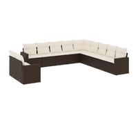 GHVBNMF Set di divani da giardino in polyrattan, 11 pezzi, marrone | Salotto modulare in rattan con vano portaoggetti integrato sotto le sedute, ideale per un comfort flessibile sulla terrazza.