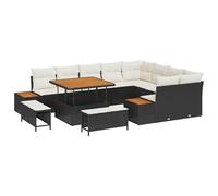 GHVBNMF Set di divani da giardino in polyrattan, 12 pezzi, con tavolo | Il tavolo regolabile in altezza trasforma il set di sedute in terrazza e balcone in modo flessibile dal tavolino da caffè al