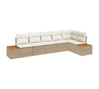 GHVBNMF Set di divani da giardino modulari, 6 pezzi, in polyrattan, beige | Salotto modulare con tavolino in legno di acacia. Adattabile in modo flessibile per il tuo giardino o terrazza.