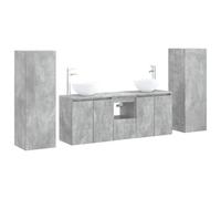 GHVBNMF Set di mobili da bagno 5 pezzi grigio cemento montaggio a parete | Set di mobili sospesi salvaspazio per il bagno con montaggio a porta flessibile, scomparti profondi e rubinetto integrato.
