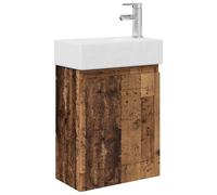 GHVBNMF Set di mobili da bagno con lavabo e rubinetto, montaggio a parete | Lavabo compatto in legno anticato per WC degli ospiti con miscelatore integrato, lavabo in ceramica e vano portaoggetti.