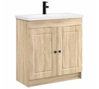GHVBNMF Set di mobili da bagno con lavandino, in rovere Sonoma, 2 pezzi | Lavabo compatto per il bagno degli ospiti con lavabo integrato, rubinetto, porta girevole e pomello in metallo nero.