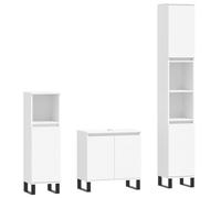 GHVBNMF Set di mobili da bagno da 3 pezzi, bianco, mobiletto sottolavabo | Elegante mobile da bagno in legno con piedini in metallo: mobiletto per lavabo e due armadietti aggiuntivi per un sacco di