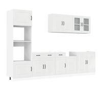 GHVBNMF Set di mobili da cucina Kalmar, 7 pezzi, bianco lucido | Design modulare con elementi in vetro per cucina e sala da pranzo. Molto spazio grazie ai piedini regolabili e alla struttura