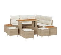 GHVBNMF Set di mobili da giardino, 9 pezzi, 8 posti, in polyrattan, beige | Il tavolo regolabile in altezza trasforma il set in modo flessibile dal tavolo lounge al tavolo da pranzo sulla terrazza e in