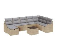 GHVBNMF Set di mobili da giardino, 9 pezzi, 8 posti, in polyrattan, beige | Seduta modulare con pratico spazio per terrazza e giardino. Espandi la tua oasi di riposo all'aperto in modo flessibile.
