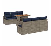 GHVBNMF Set di mobili da giardino da 7 pezzi, con imbottitura, grigio e blu | Comodo set di mobili ad angolo con funzione di spazio integrato per la moderna terrazza e il giardino.