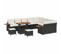 GHVBNMF Set di mobili da giardino in polyrattan, 13 pezzi, colore nero e | Design modulare con legno di acacia e seduta per ore di relax in giardino, sulla terrazza o sul balcone.