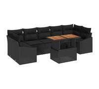 GHVBNMF Set di mobili da giardino in polyrattan, 8 pezzi, tavolo e sedie | Set modulare per giardino e terrazza con pratico spazio sotto le sedute e piano del tavolo in legno di acacia.