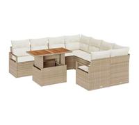 GHVBNMF Set di mobili da giardino in polyrattan, 9 pezzi, con tavolo, beige | Set modulare per terrazza e giardino con pratico spazio sotto le panche e cuscini resistenti alle intemperie.