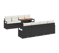 GHVBNMF Set di mobili da giardino in polyrattan, 9 pezzi, con vano | Set modulare da giardino da 9 pezzi in polyrattan con pratico spazio e tavolo in legno di acacia per la terrazza.