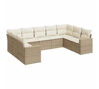 GHVBNMF Set di mobili da giardino in rattan, 9 pezzi, beige, con cuscini | Divano angolare flessibile per esterni per terrazza e cortile, con spazio integrato sotto le sedute e morbide imbottiture.