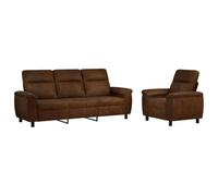 GHVBNMF Set divano 2 pz. marrone ecopelle camoscio divano set divano 4 | Comodo set divano in pelle scamosciata marrone per il soggiorno. Robusta struttura in metallo con comoda imbottitura in fibra