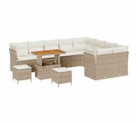 GHVBNMF Set divano da giardino 12 pezzi modulare polyrattan 9 posti beige | Salotto flessibile per esterni con tavolo regolabile in altezza e legno di acacia per la terrazza o il grande giardino.