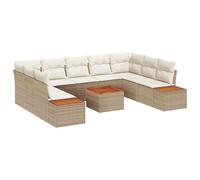 GHVBNMF Set divano da giardino 5 pz. polyrattan lounge 9 persone beige | Set di mobili in rattan flessibile per terrazza e giardino con tavolino e borsa integrata per stare in compagnia.