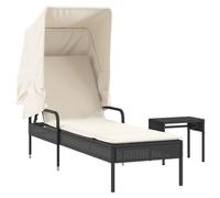 GHVBNMF Set lettino prendisole con tetto e tavolo, in polyrattan, colore | Lettino da giardino con schienale regolabile, tettuccio parasole pieghevole e tavolino per terrazza o esterno.
