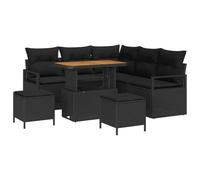 GHVBNMF Set lounge da giardino, 8 pezzi, divano in polyrattan con tavolo | Seduta modulare per terrazza con pratico spazio sotto le sedute e robusti elementi in legno di acacia.
