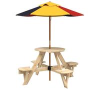 GHVBNMF Tavolo da picnic con ombrellone rotondo in legno di abete da | Set completo con ombrellone colorato per terrazze e verande. Il robusto legno vero offre uno spazio stabile all'aperto.