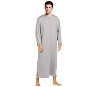 GHYUB Camicia da Notte Uomo Estiva，Taglie Forti Camicie da Notte da Uomo in Cotone Modal con Bottoni Manica Lunga con Tasche Pigiama Extra Lungo in Morbida Seta di Ghiaccio Ultra Leggero