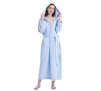 GHYUBYER Accappatoio Donna Microfibra Piscina,Accappatoio da Donna con Cappuccio Lungo，Accappatoio Leggero di Lunghezza，Accappatoio Lungo alla Caviglia in Cotone Loungewear (Color : Blauw, Size : M)