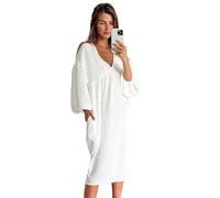 GHYUBYER Camicia Da Notte Donna Lunga，Donna Cotone Sleepwear Leggero Lungo Kimono Vestaglie Morbido Lino Avvolgere Camicia Da Notte Accappatoi Signore Loungewear (Color : White, Size : M)